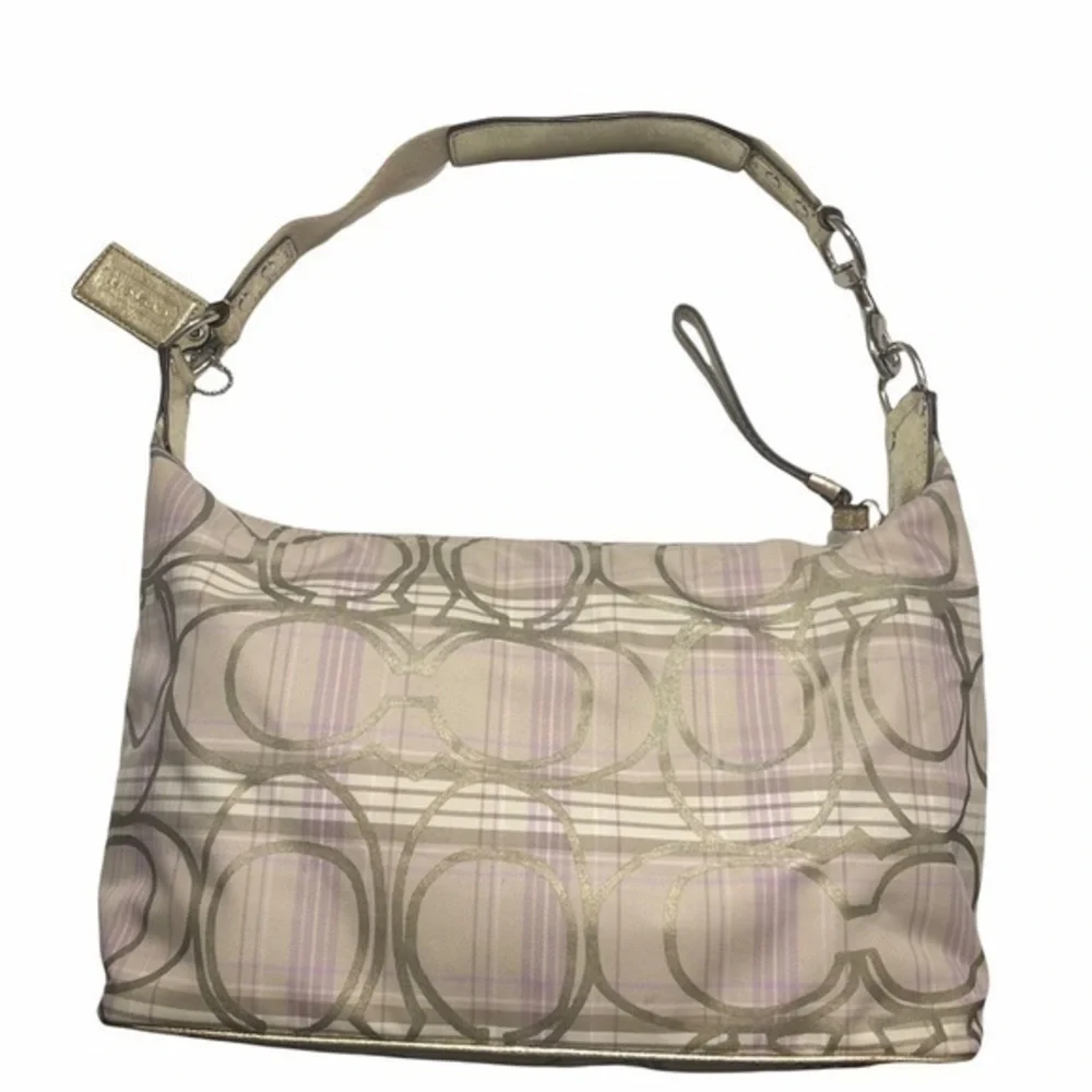 Coach signature plaid and purple hobo bag